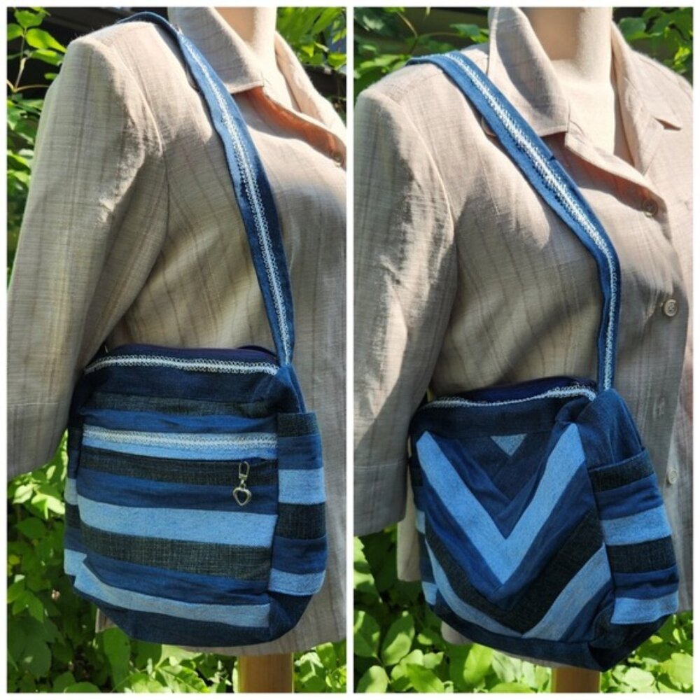 Denim y2k inspired Patchwork Crossbody Bag Upcycled Jeans Purse‎ Handmade Blue